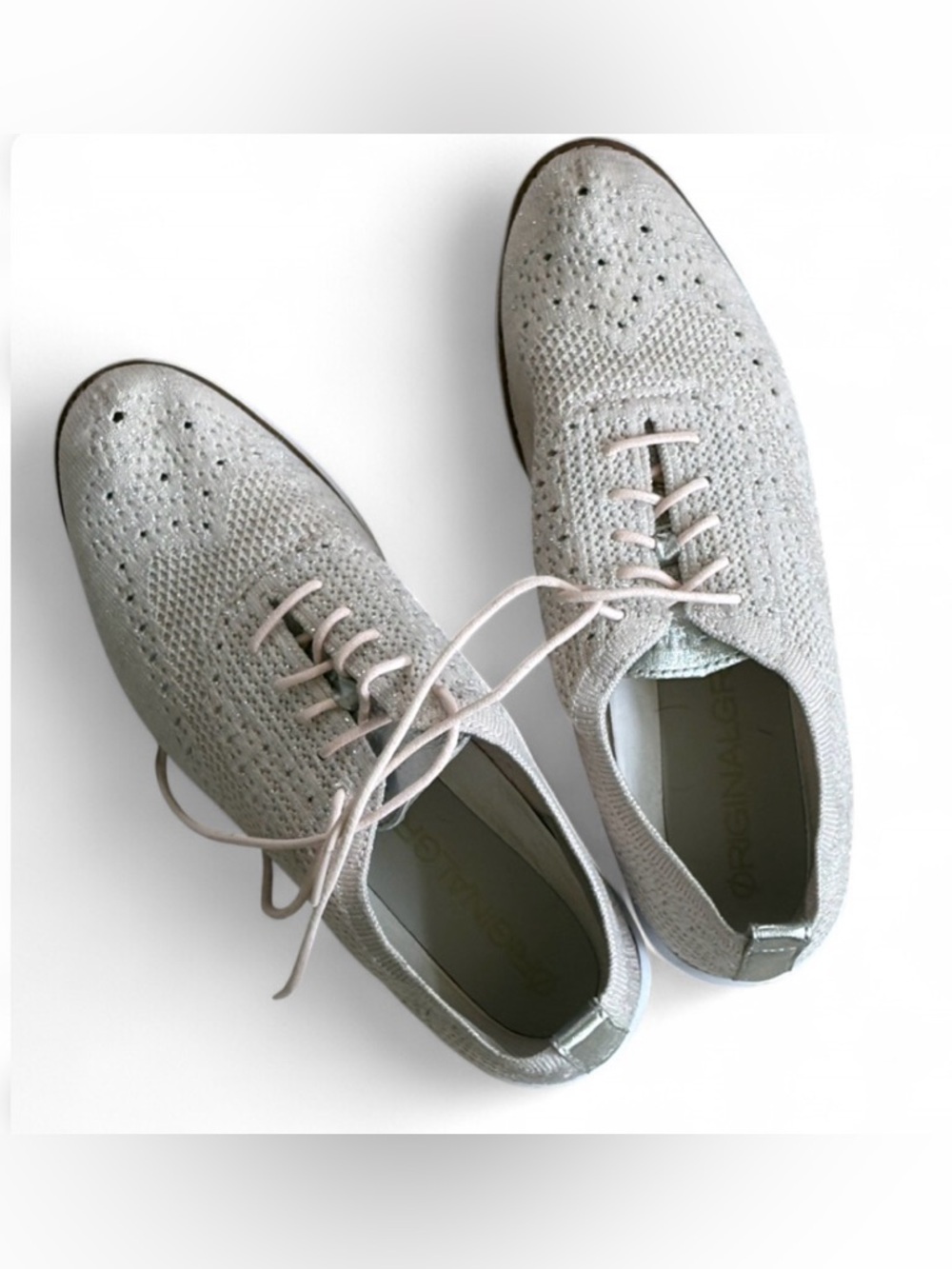 Cole Haan Pale Gray Knit Lace-Up Flats